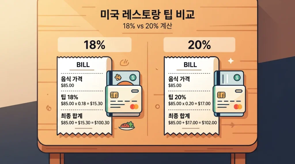 미국 팁 문화 식당 결제 가이드 인포그래픽