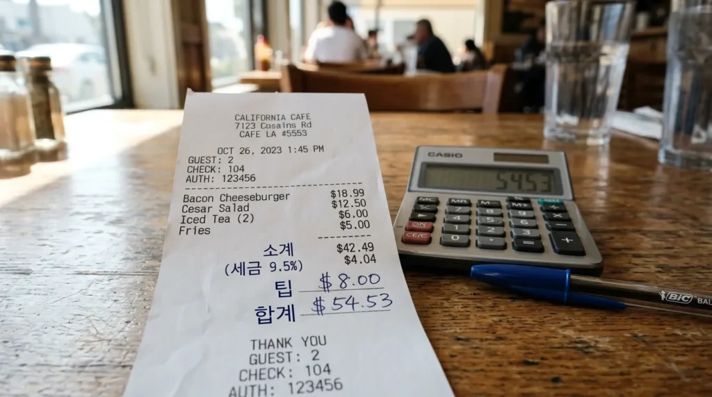 미국 식당 팁 계산법 세전 세후 비교 예시